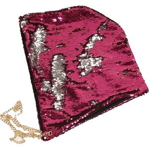 Pink & Silver Dragon Scale Rave Hood Chain Sparkle Reversible Hat Festival